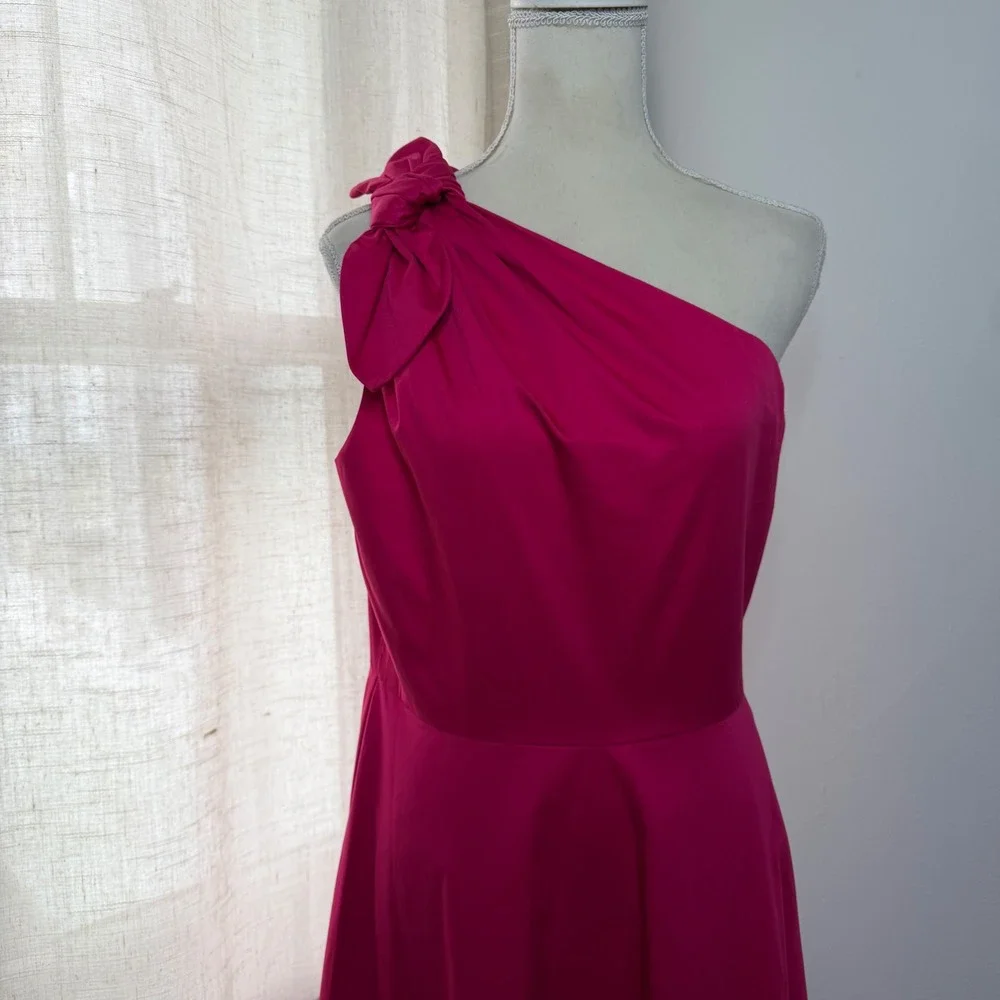 NWT Kate Spade Poplin One Shoulder Sabrina Dress Bow Midi Pink Rosa Plum Size 10
